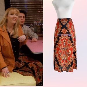 Super Rare Vintage Red and Black Paisley Maxi Skirt ASO Phoebe Buffay on Friends